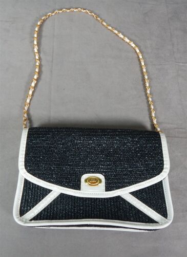 Women's Black and White Straw Clutch Purse - Picture 1 of 4