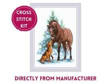 Kit de punto de cruz contado RIOLIS 2159 ¡Hey amigo! Caballo y perro amistad en la nieve