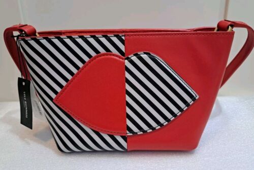 Red Black & White Lulu Guinness Leather Crossbody Bag Lip Print NWT - Picture 2 of 19