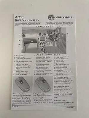 VAUXHALL ADAM BESITZER KURZANLEITUNG 2012-2019 BENUTZERANLEITUNG