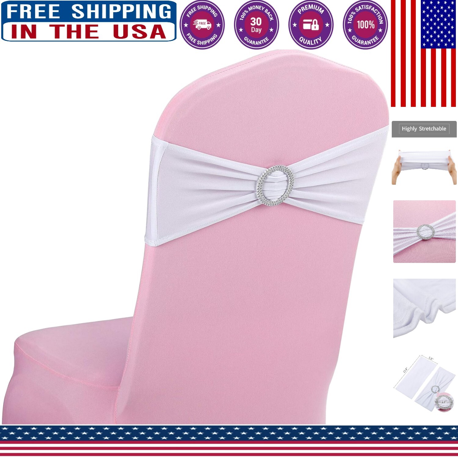 Elegant 25pc White Spandex Chair Sashes with Buckle - Perfect for Any Occasion