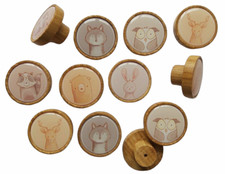6er SET Holzknöpfe Tiere Druck Griff Schublade Schrank Möbel HOLZ, UK
