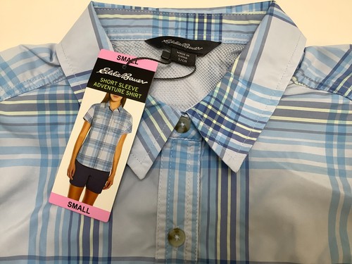 Eddie Bauer Ladies Short Sleeve Adventure Shirt, Small, Blue Plaid, Button up - Picture 5 of 5