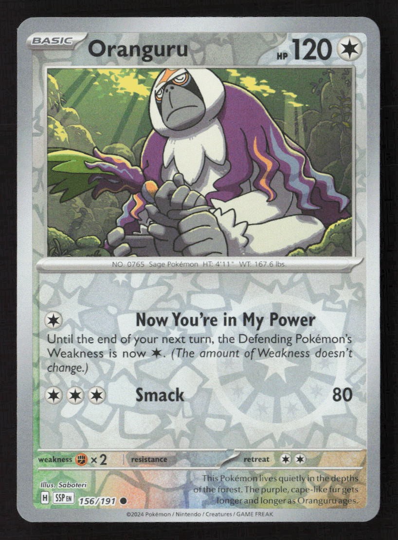Oranguru Common Reverse Holo SSP 156/191 NM Pokemon TCG