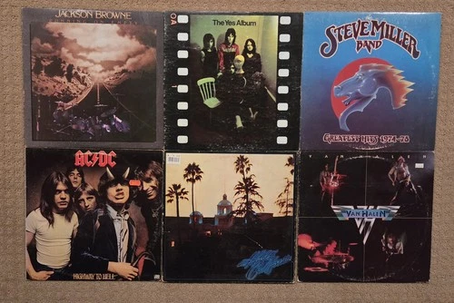 Lot of 6 Classic Rock Heavy Metal vinyl record albums AC/DC Van Halen Eagles Yes
