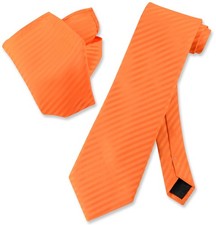 Vesuvio Napoli ORANGE Striped NeckTie Handkerchief Matching Mens Neck Tie Set