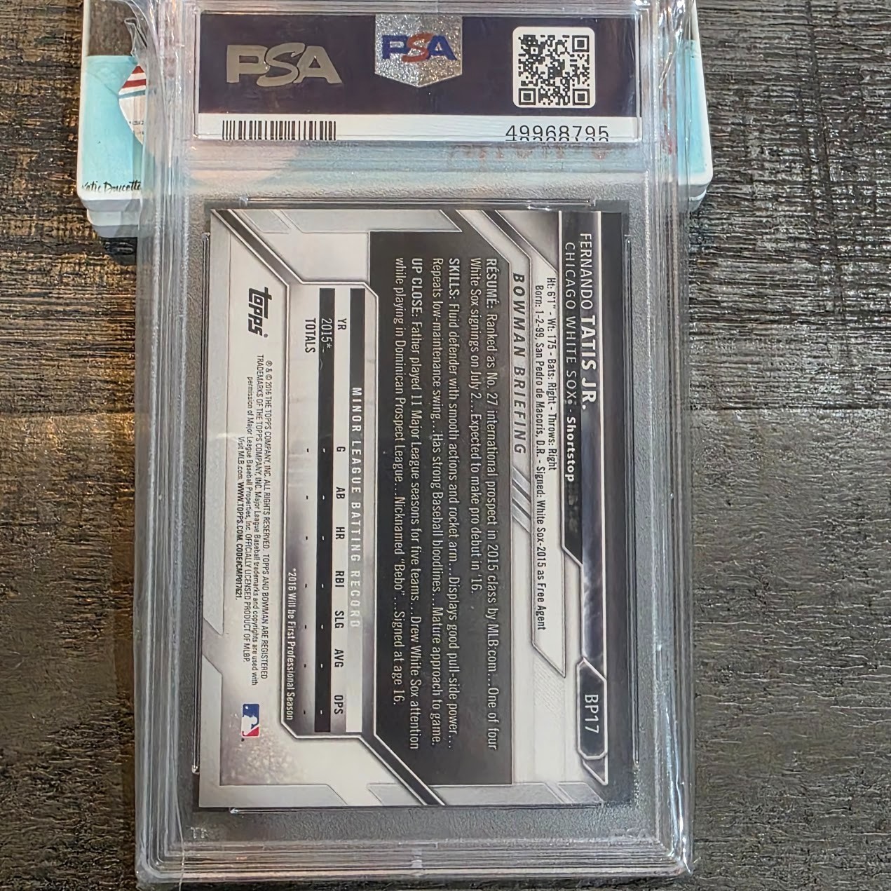 2016 Bowman Prospects #BP17 Fernando Tatis Jr PSA 9 MINT view 2