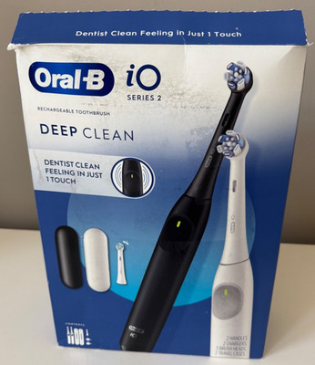 Oral-B iO Series 2 Deep Clean Rechargeable Toothbrush, White & Black, Set of 2