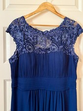 NAVY BLUE FORMAL EVENING DRESS WITH EMBELISHED LACE BODICE AND CHIFFON FULL LENG