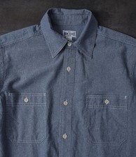 Non Stock Men Long-Sleeve Chambray Shirt Blue Button Down Pocket Work XL