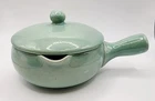 Vintage Red Wing Pottery Covered Soup Teal Bowl and Lid Crock w/ Handle