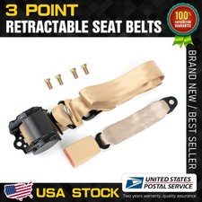 Universal Beige 3 Point Retractable Seat Belt Harness Lap Shoulder 1 Pack