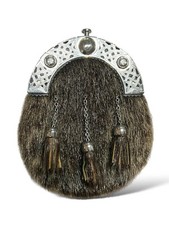 Brown Fur Sporran Scottish Highland Leather Kilt Sporran With 3 Tassels