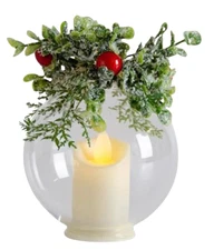 K & K Interiors - LED Glass Icy Mistletoe w/Timer (Red Berries) - 54679A