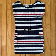 EXIST M Striped Tunic Dress Navy White Red Palm Tree Drawstring Waist Beach