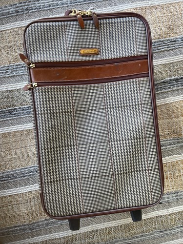 Vintage Polo Ralph Lauren Leather Trim Brown Plaid Carry-On 22" Luggage