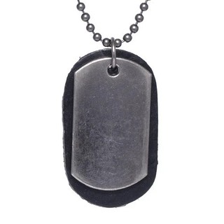 Men's Silver Plated Dog Tag and Leather Dog Tag 24" Necklace