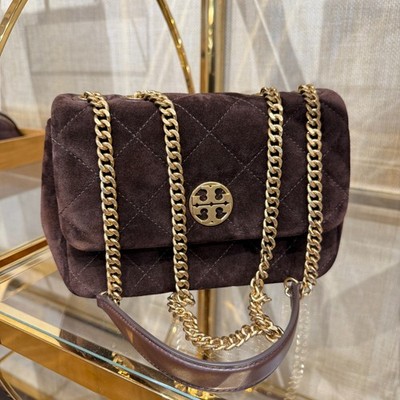 Tory Burch Willa Small Shoulder Bag 170060 Dark Cocoa Suede $695