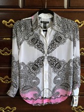 INC International Concepts sheer Pinwheel White, Black  Pink Blouse Top Size 2P
