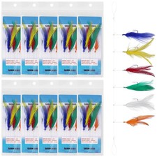 10 Packs Fishing Bait Rigs Mackerel Feather Rig Fishing Lure Rigs with String...