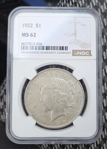 1922 Peace Silver Dollar graded MS-62 (Mint State)