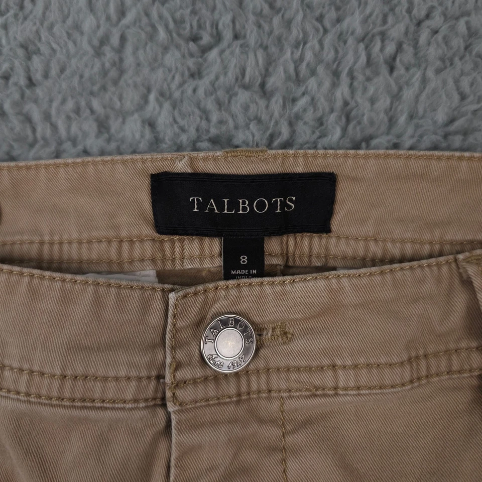 Pantalones Talbots Mujer 8 Caqui Beige Chino Curvilíneos Tobillo Cremallera Algodón Elastizado Pantalones Foto 3 de 4