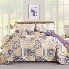 Purple Quilt Set King Size, Patchwork Pattern Spring Summer Bedspread Bedding Se