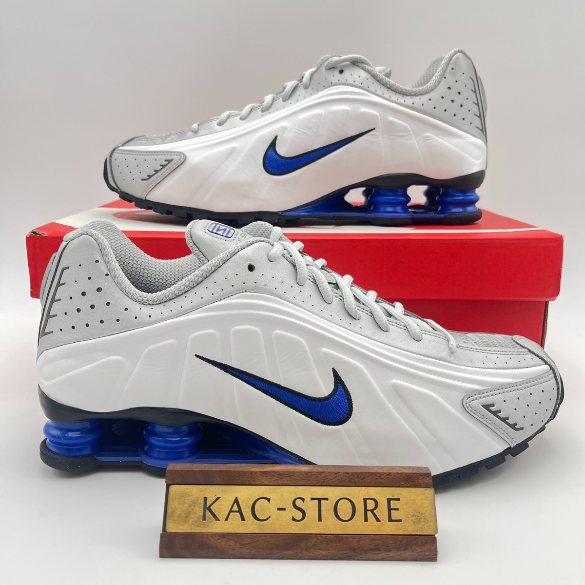 Nike Shox R4 White Metallic Silver Racer Blue HQ1988-100 Men's