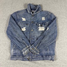 Distressed Denim Jacket Mens XL Blue Trucker ...