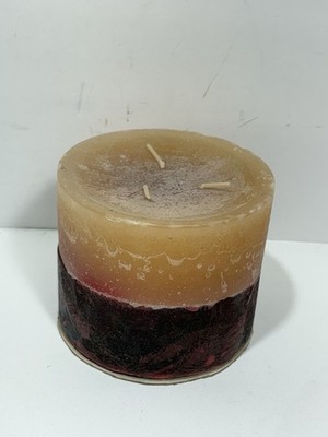 3 Wick Stone Vintage Pillar Candle Scented -  Rustic Two Layer Color Cream Blood