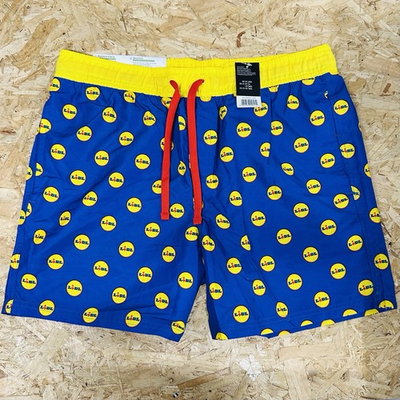 #ad LIDL Novelty Swim Shorts Men#x27;s Blue Yellow Red All Over Logo Print Swim Size L 6 GBP 19.97