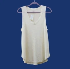 Mia & Tess Relaxed Fit V-Neck Linen blend Ivory Tank (M) NWT!