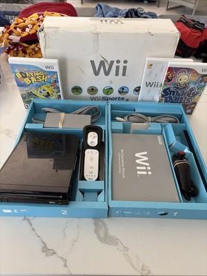 100% Complete Wii System RVL-101 Black Console + 3 Games in Original Box TESTED!