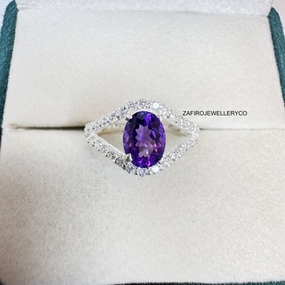Natural Amethyst Ring, Prong Ring, Stacker Ring, 925 Sterling Silver, Gift Her