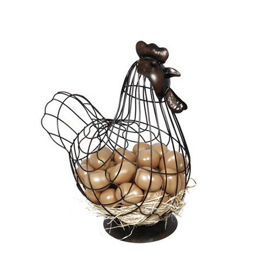 Country Kitchen Wrought Iron Rooster Egg Holder Incl 5 Eggs