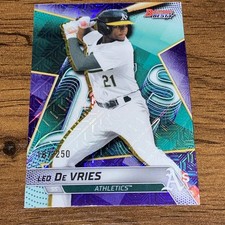 2025 Bowman's Best Leo De Vries #TP-26 Purple Mojo Refractor /250 Athletics ROY?