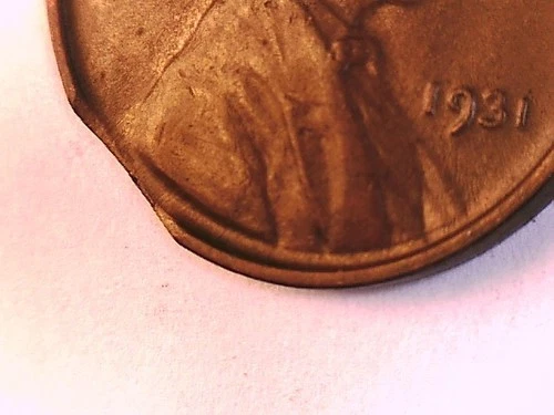 1931-P Lincoln Wheat Cent Error - Nice Curved Clip - Choice AU -Better Date!