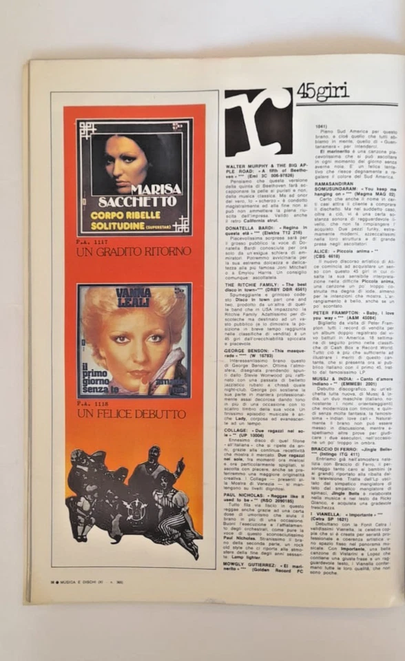 MUSICA E DISCHI ITALIAN MAGAZINE, No. 365 NOV 1976 MINA / PINO PRESTI / BONEY M - Image 4 of 4