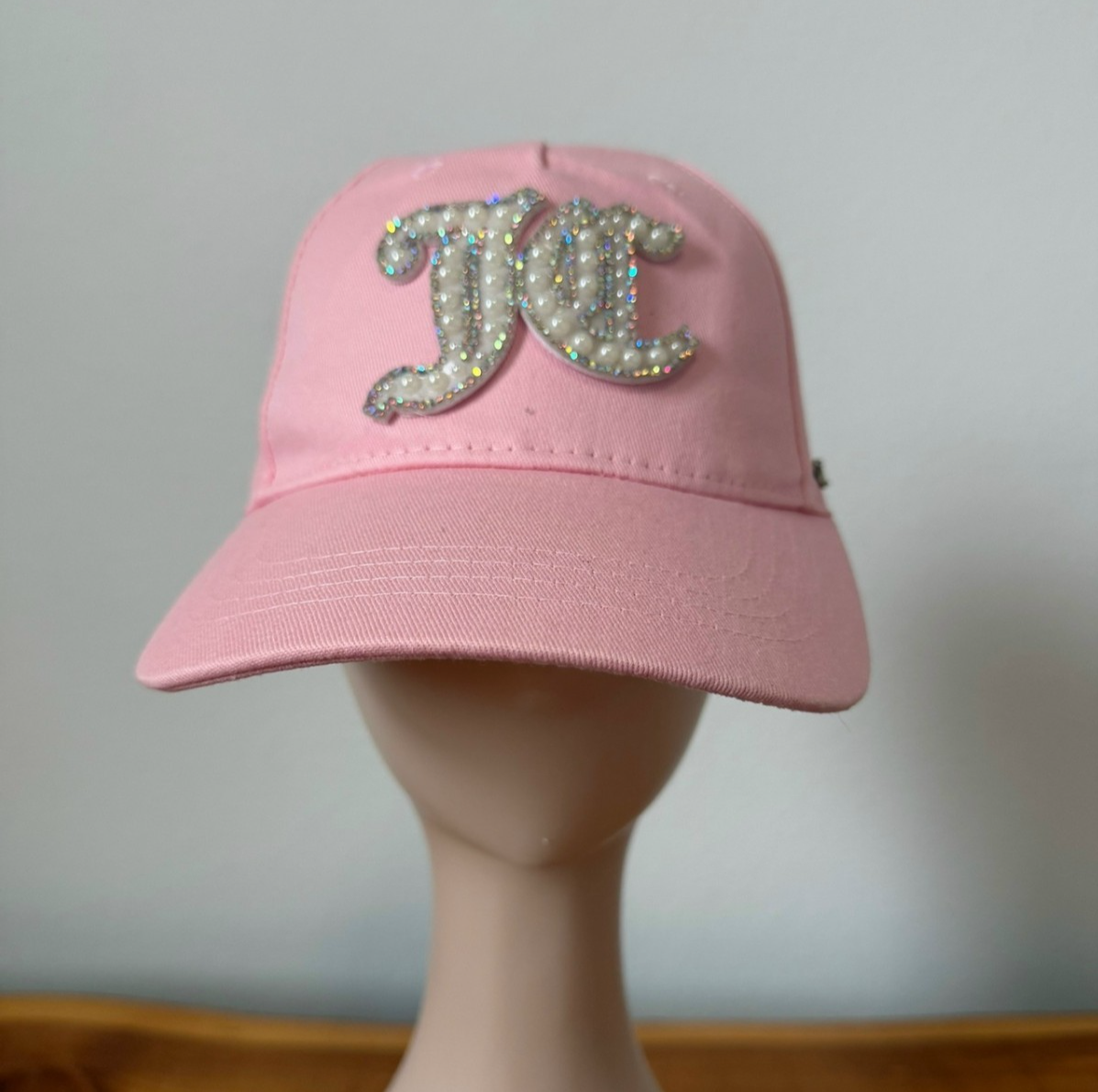 Juicy Couture 3D Pearl & Rhinestone Logo Pink Baseball Hat  display picture 2