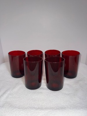 Lot of 6 Luminarc Ruby Red Drinking Glasses Stemless VTG MCM Beautiful France