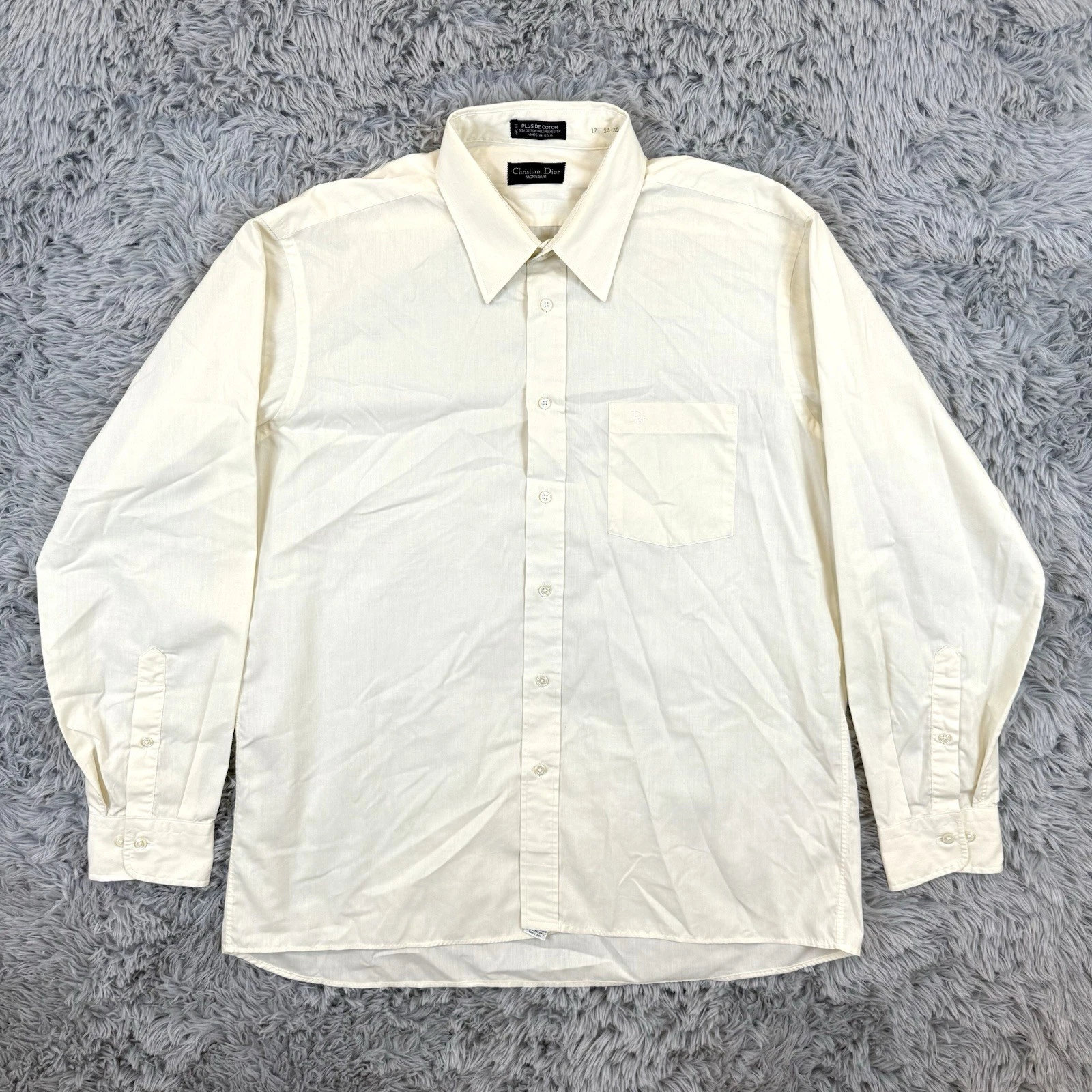Christian Dior Monsieur camicia uomo 17 34 35 panna vintage anni 90 made in USA manica lunga