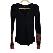 Free People Kombucha cuff Crochet thermal Embroidered ASO Elena Sz S Top Shirt