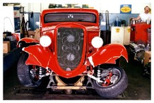 1934 Ford Coupe Red Hot Rod Front End Suspended Repair Shop Vintage Photo 1934 Ford Coupe Red Hot Rod Front End Suspended Repair Shop Vintage Photo