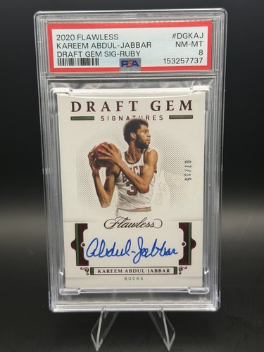 2020 Flawless Kareem Abdul-Jabbar on Card Auto 07/15 PSA 8 (POP 1) #DG-KAJ Bucks