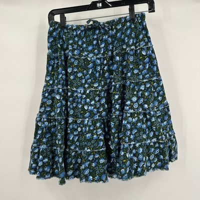 LL Bean Womens Cottagecore Floral Corduroy Skirt Size 10 Tiered Preppy Boho