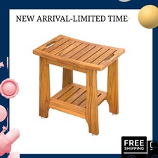 NEW 18 Inch Standard Teak Shower Bench Shelf Handle Non Slip Bath Stool 300LBS