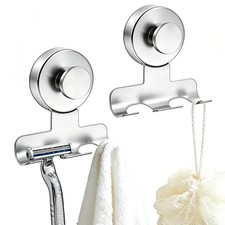 Suction Cup Razor Holder, 2 Pack Steel Wall Mount, No-Drill Bathroom Storage ...