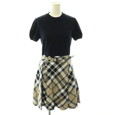 BLUE LABEL CRESTBRIDGE Checked Knit Switching Short Sleeve Dress Knee Length