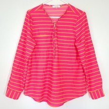 Calvin Klein Women's V-Neck Modern Essential Zip Front Roll Sleeve Shirt Pink M