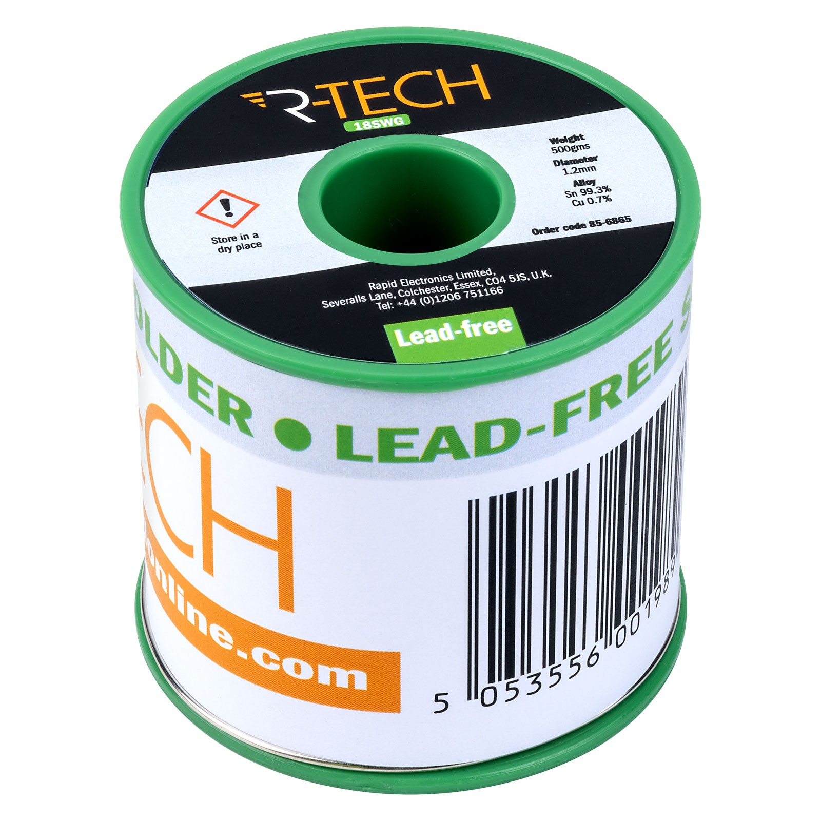 R-TECH Lead-Free Solder Wire 18SWG 1.2mm 500g Reel